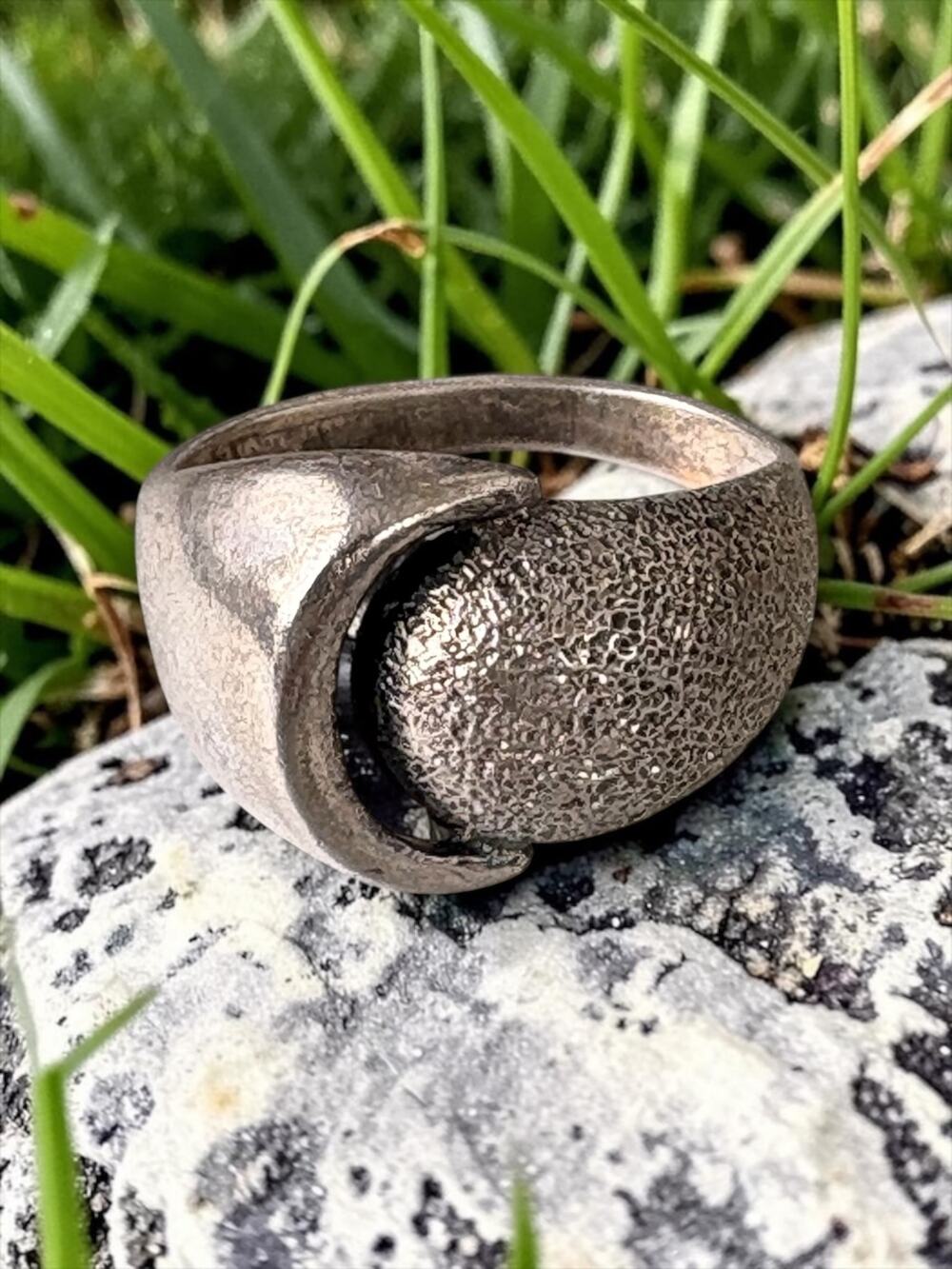Vintage Silver Sculptural Dome Statement Ring Textured Pebble Form Open Wrap Des